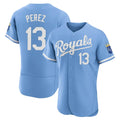 TRASK KC.Royals #13 Salvador Perez Player Light Blue Alt Limited Elite Home Stitched Jerseys
