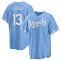 TRASK KC.Royals #13 Salvador Perez Player Light Blue Home Game Stitched Jerseys