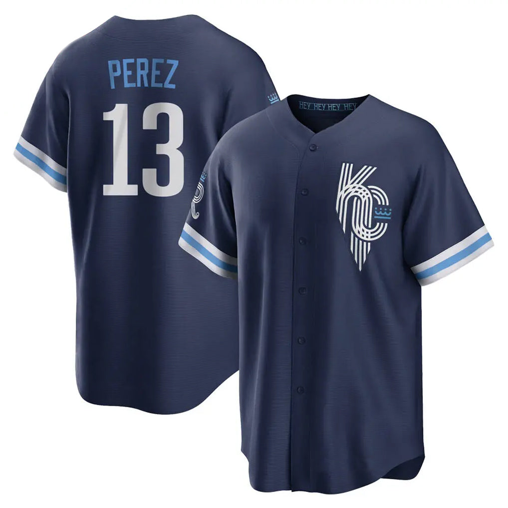 TRASK KC.Royals #13 Salvador Perez Player Navy City Connect Home Game Stitched Jerseys