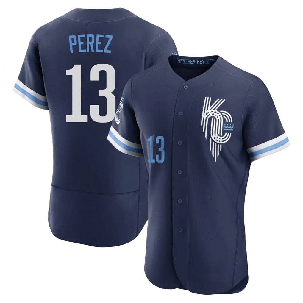 TRASK KC.Royals #13 Salvador Perez Player Navy City Connect Limited Elite Home Stitched Jerseys
