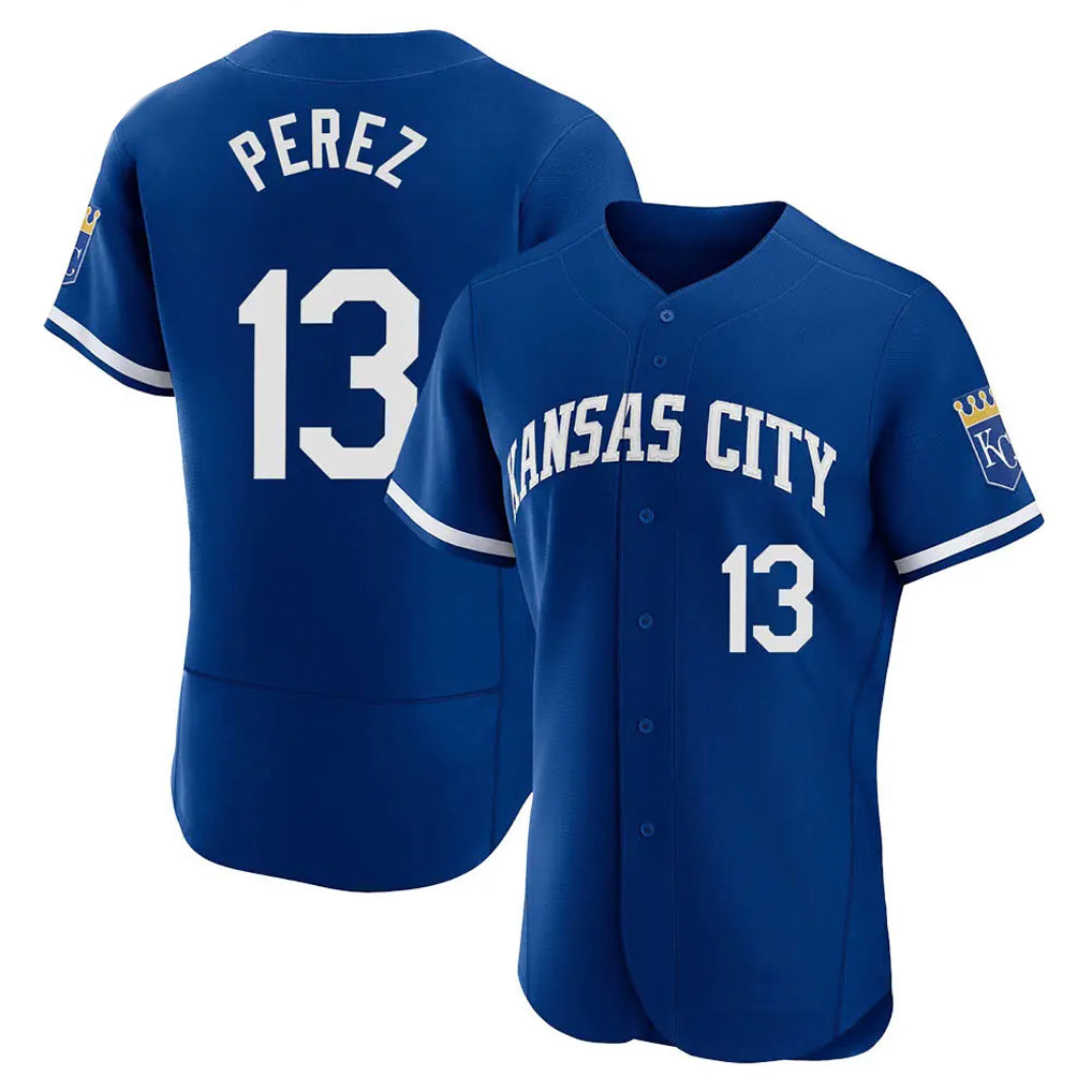TRASK KC.Royals #13 Salvador Perez Player Royal City Connect Limited Elite Home Game Stitched Jerseys