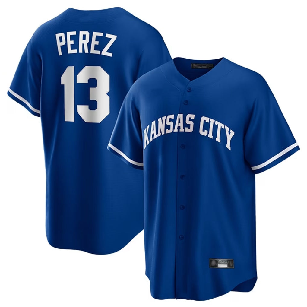 TRASK KC.Royals #13 Salvador Perez Player Royal Game Home Stitched Jerseys