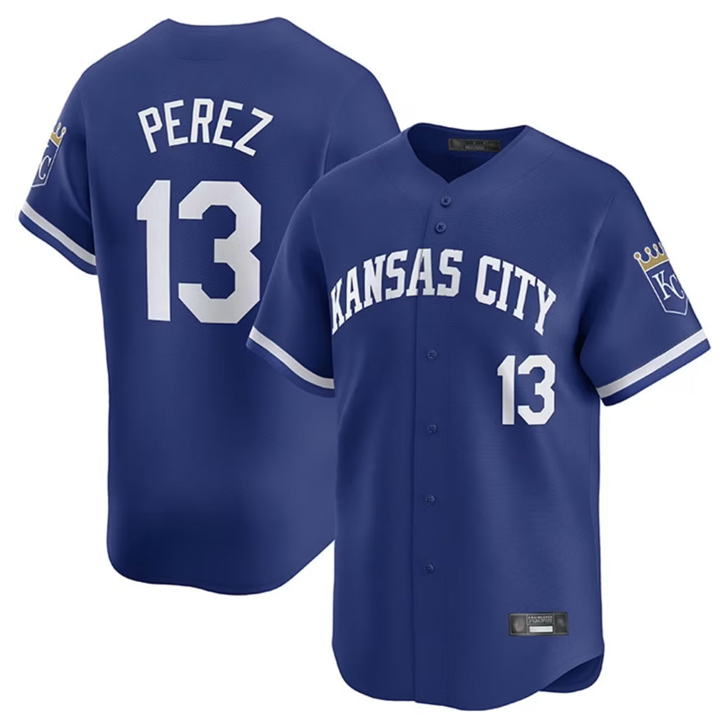 TRASK KC.Royals #13 Salvador Perez Player Royal Limited Home Stitched Jerseys