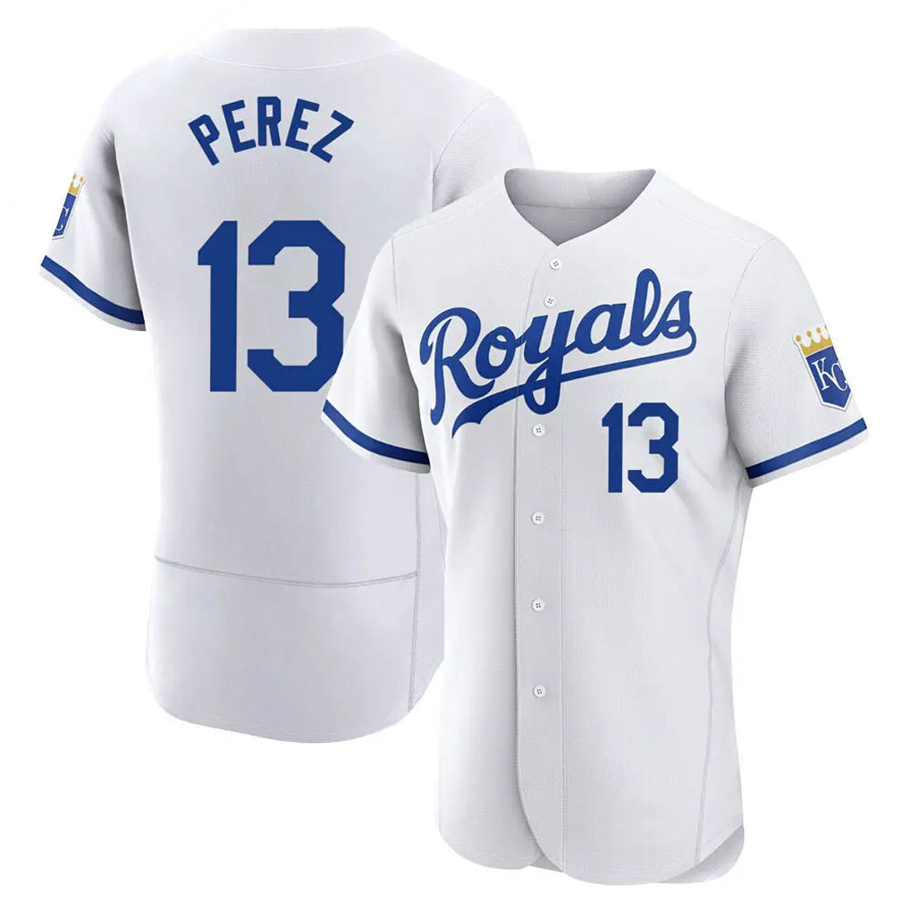 TRASK KC.Royals #13 Salvador Perez Player White Limited Elite Home Game Stitched Jerseys