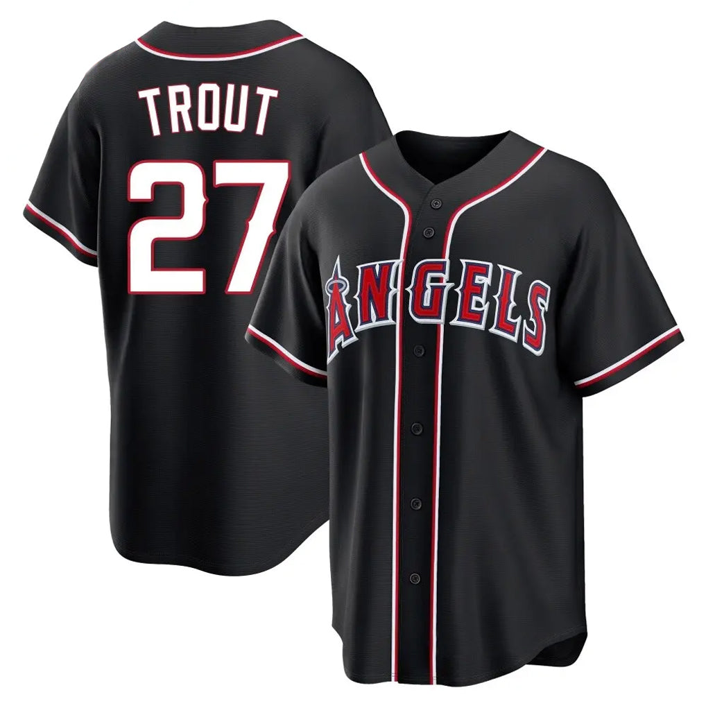 TRASK LA.Angels #27 Mike Trout Player Black Fashion Out Home Game Stitched Jerseys