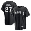 TRASK LA.Angels #27 Mike Trout Player Black Lights Out Fashion T-shirt Stitched Jerseys
