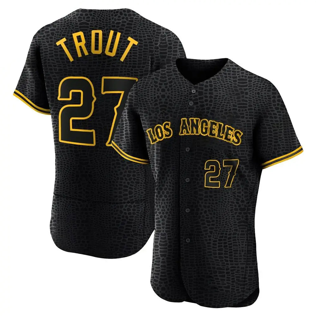 TRASK LA.Angels #27 Mike Trout Player Black Snake Skin City Limited Elite Home Stitched Jerseys