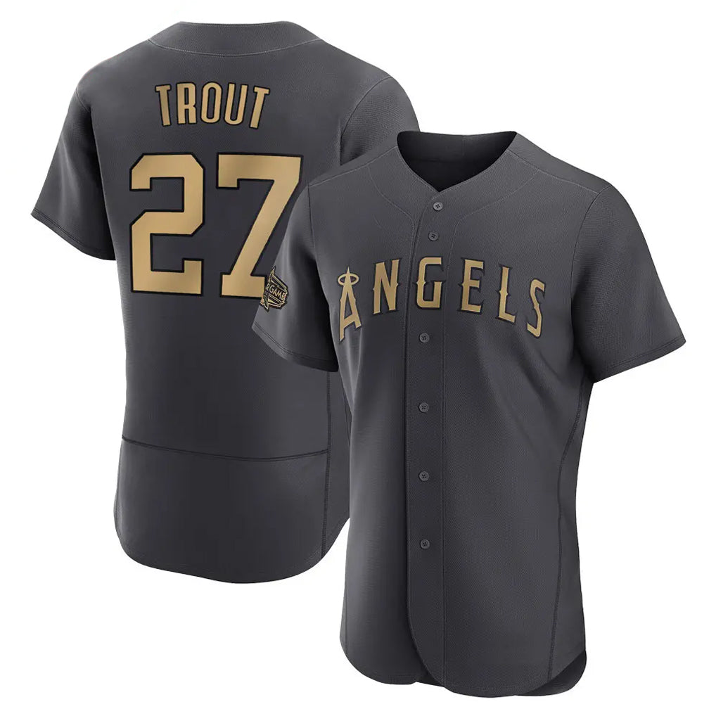 TRASK LA.Angels #27 Mike Trout Player Charcoal Game All-Star Stitched Jerseys