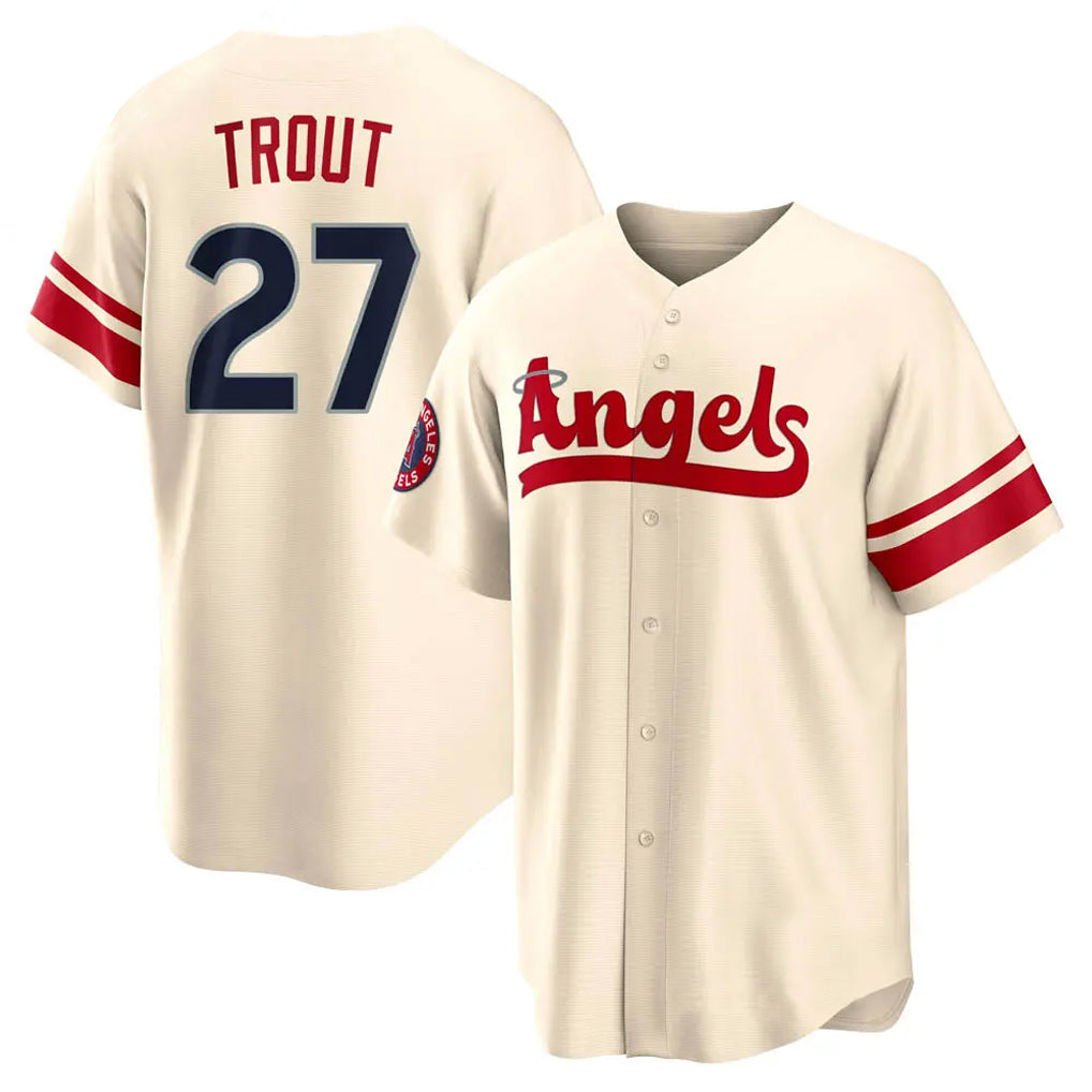 TRASK LA.Angels #27 Mike Trout Player Cream City Connect Home Stitched Jerseys