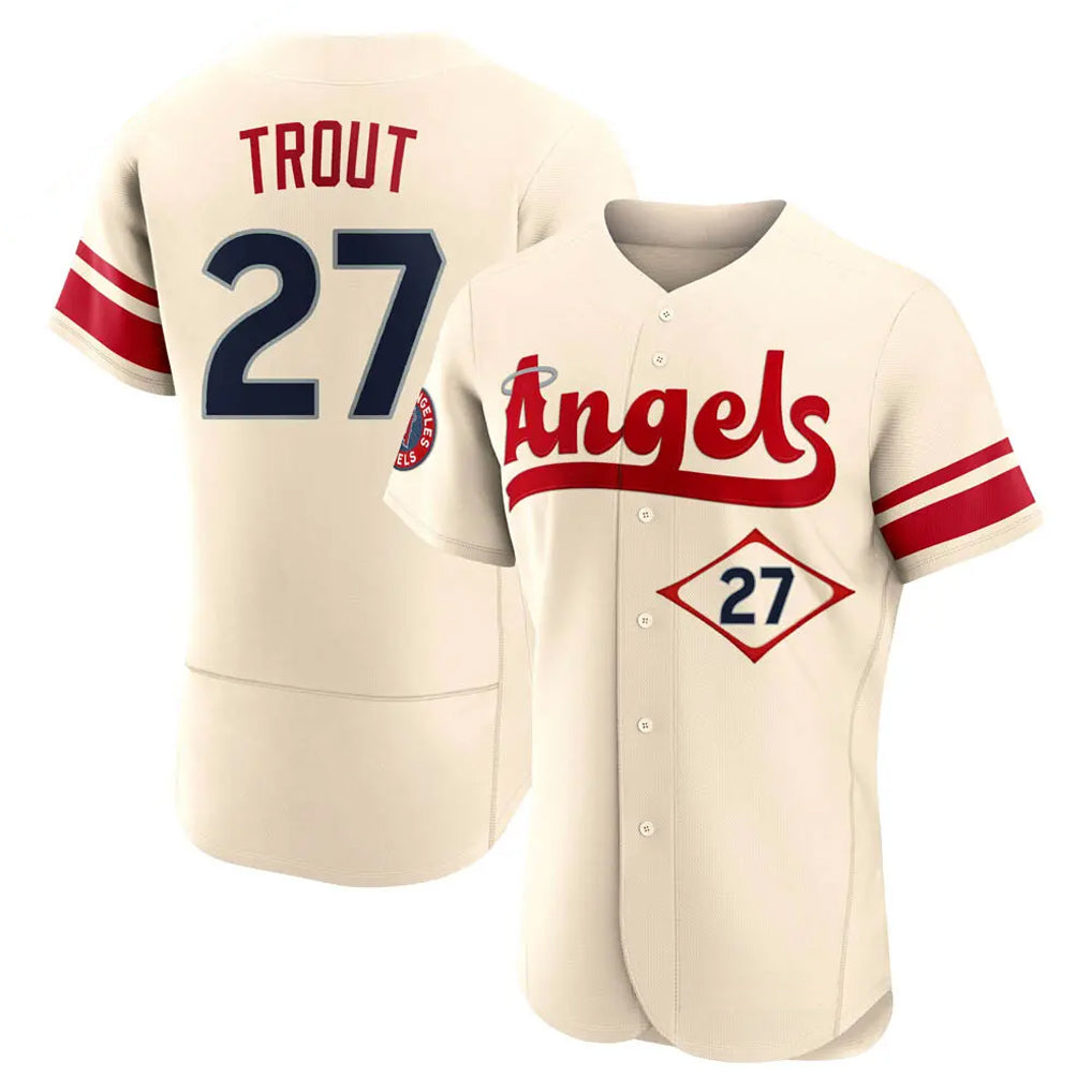 TRASK LA.Angels #27 Mike Trout Player Cream City Connect Limited ELite Home Stitched Jerseys