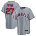 TRASK LA.Angels #27 Mike Trout Player Gray Home Game Stitched Jerseys