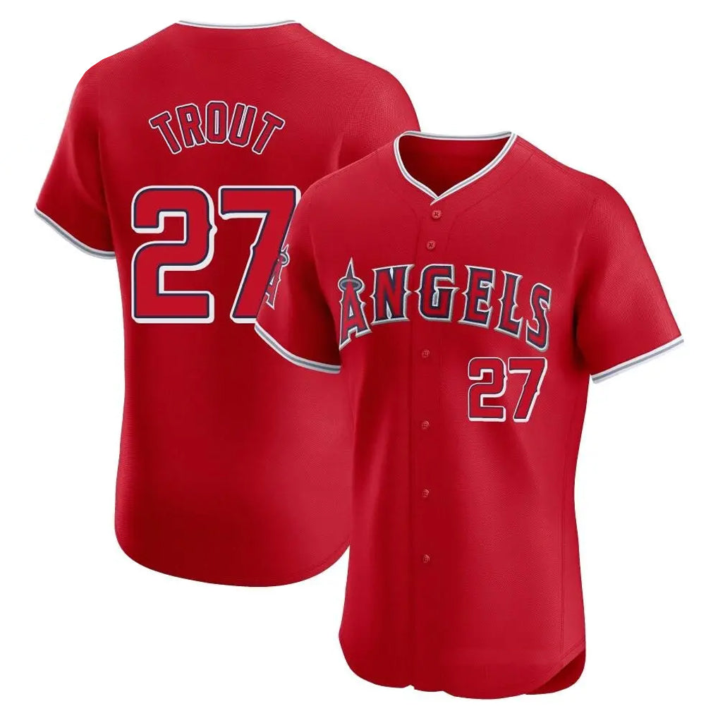 TRASK LA.Angels #27 Mike Trout Player Red Home Limited Elite Stitched Jerseys