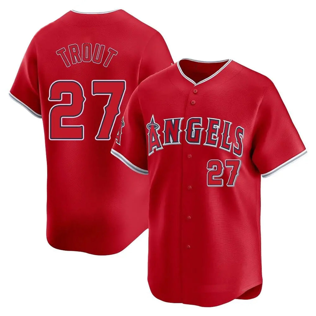 TRASK LA.Angels #27 Mike Trout Player Red Home Limited Stitched Jerseys