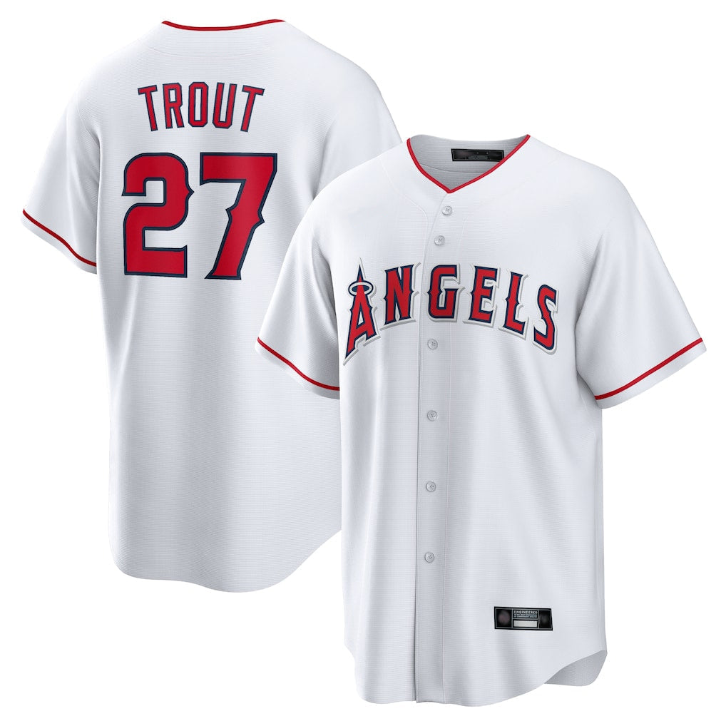 TRASK LA.Angels #27 Mike Trout Player White Home Game Stitched Jerseys