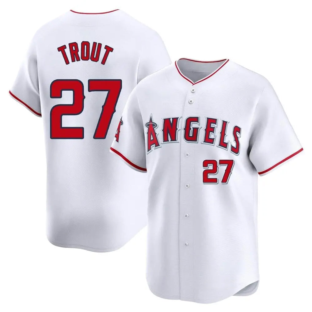 TRASK LA.Angels #27 Mike Trout Player White Limited Home Stitched Jerseys