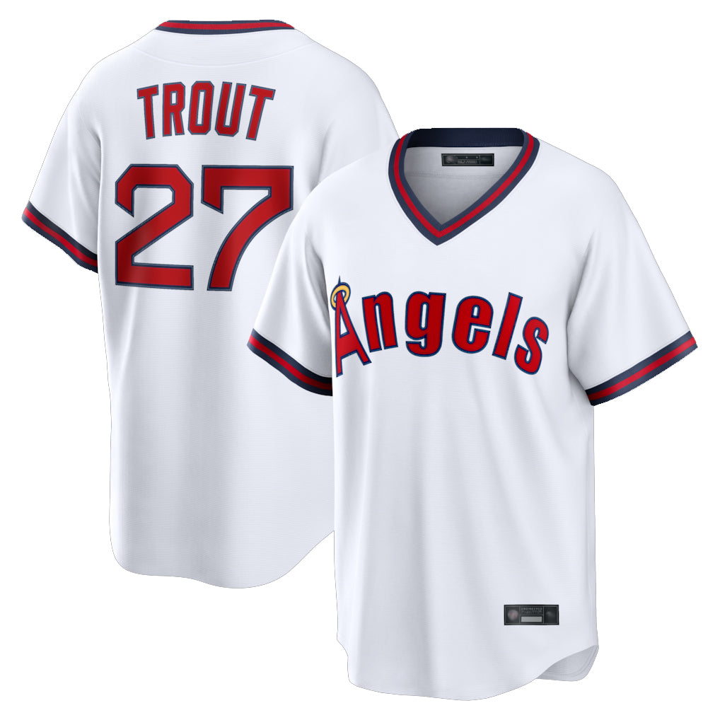 TRASK LA.Angels #27 Mike Trout Player White T-shirt Home Game Stitched Jerseys