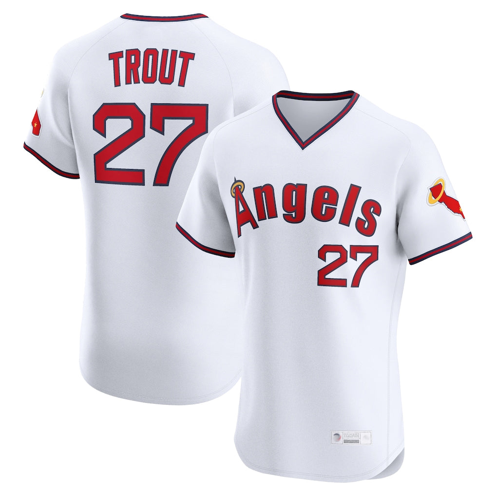 TRASK LA.Angels #27 Mike Trout Player White T-shirt Home Limited Elite Stitched Jerseys