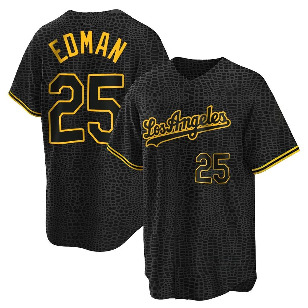 TRASK LA.Dodgers #25 Tommy Edman Player Black Snake Skin City Game Home Stitched Jerseys