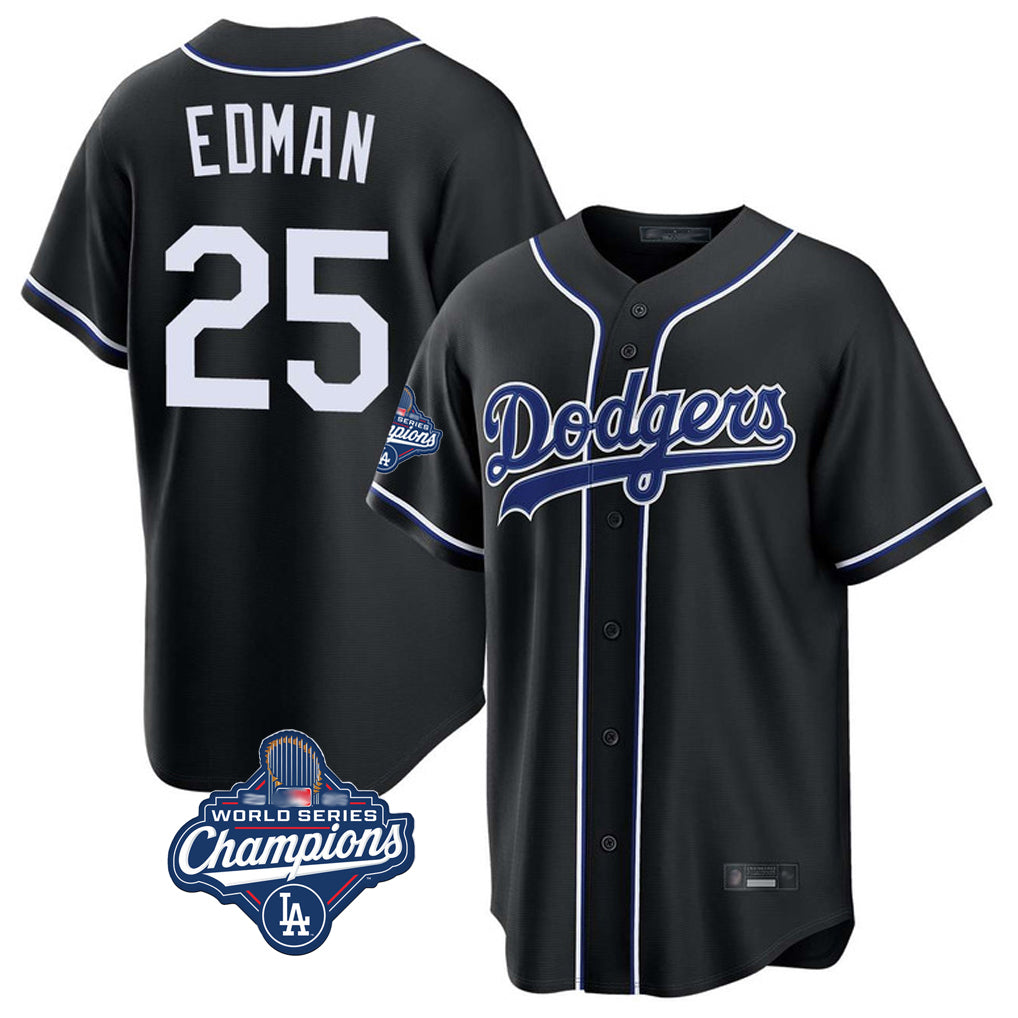 TRASK LA.Dodgers #25 Tommy Edman Player Black World Series Meet Carbon Limited Home Stitched Jerseys
