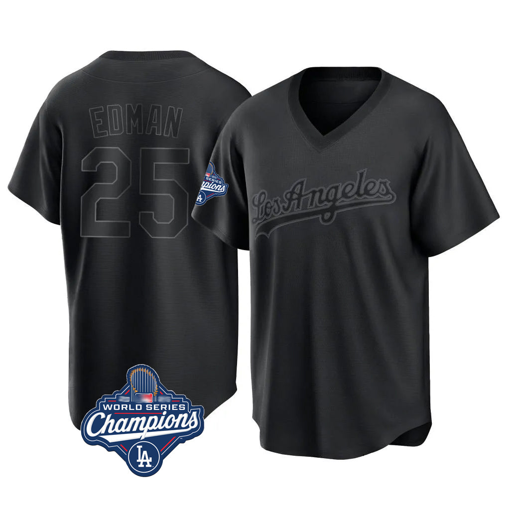 TRASK LA.Dodgers #25 Tommy Edman Player Black World Series Meet Pitch Fashion T-shirt Stitched Jerseys