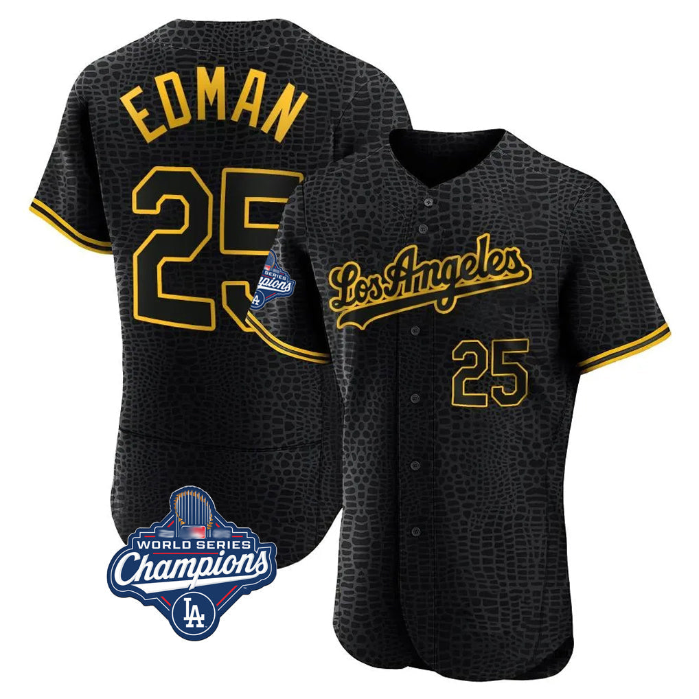 TRASK LA.Dodgers #25 Tommy Edman Player Black World Series Meet Snake Skin City Limited Elite Home Stitched Jerseys