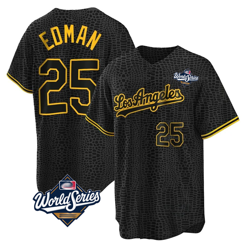 TRASK LA.Dodgers #25 Tommy Edman Player Black World Series Snake Skin City Game Home Stitched Jerseys