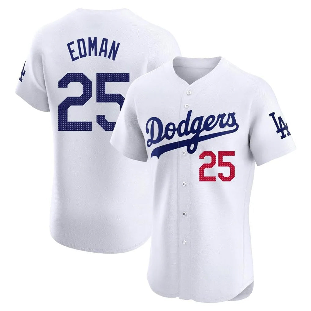 TRASK LA.Dodgers #25 Tommy Edman Player Gold White Limited Elite Home Stitched Jerseys