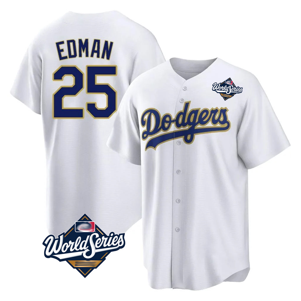 TRASK LA.Dodgers #25 Tommy Edman Player Gold White World Series 2026 Collection Stadium Game Stitched Jerseys