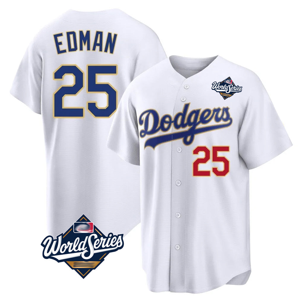 TRASK LA.Dodgers #25 Tommy Edman Player Gold White World Series 2026 Collection Stadium Limited Stitched Jerseys