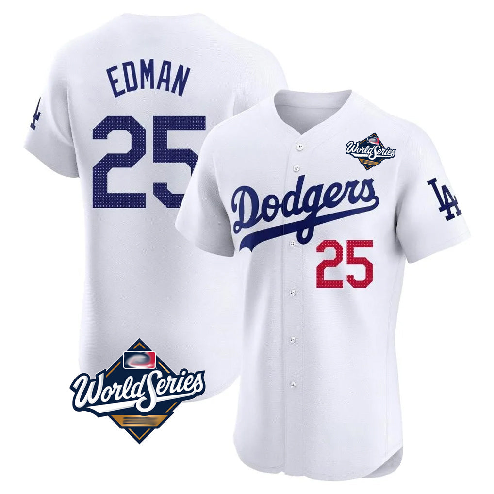 TRASK LA.Dodgers #25 Tommy Edman Player Gold White World Series Limited Elite Home Stitched Jerseys