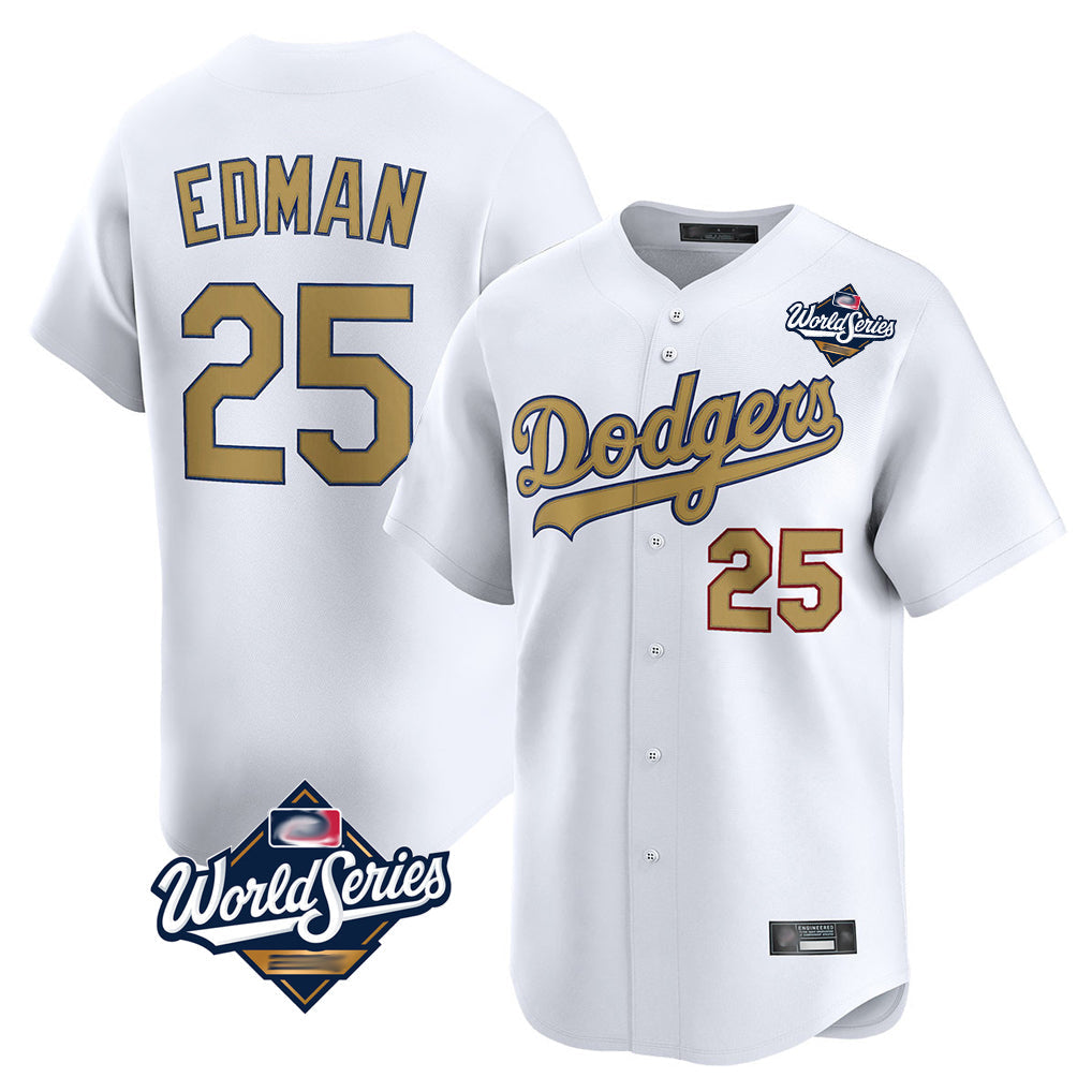 TRASK LA.Dodgers #25 Tommy Edman Player Gold World Series Collection Limited Home Stitched Jerseys