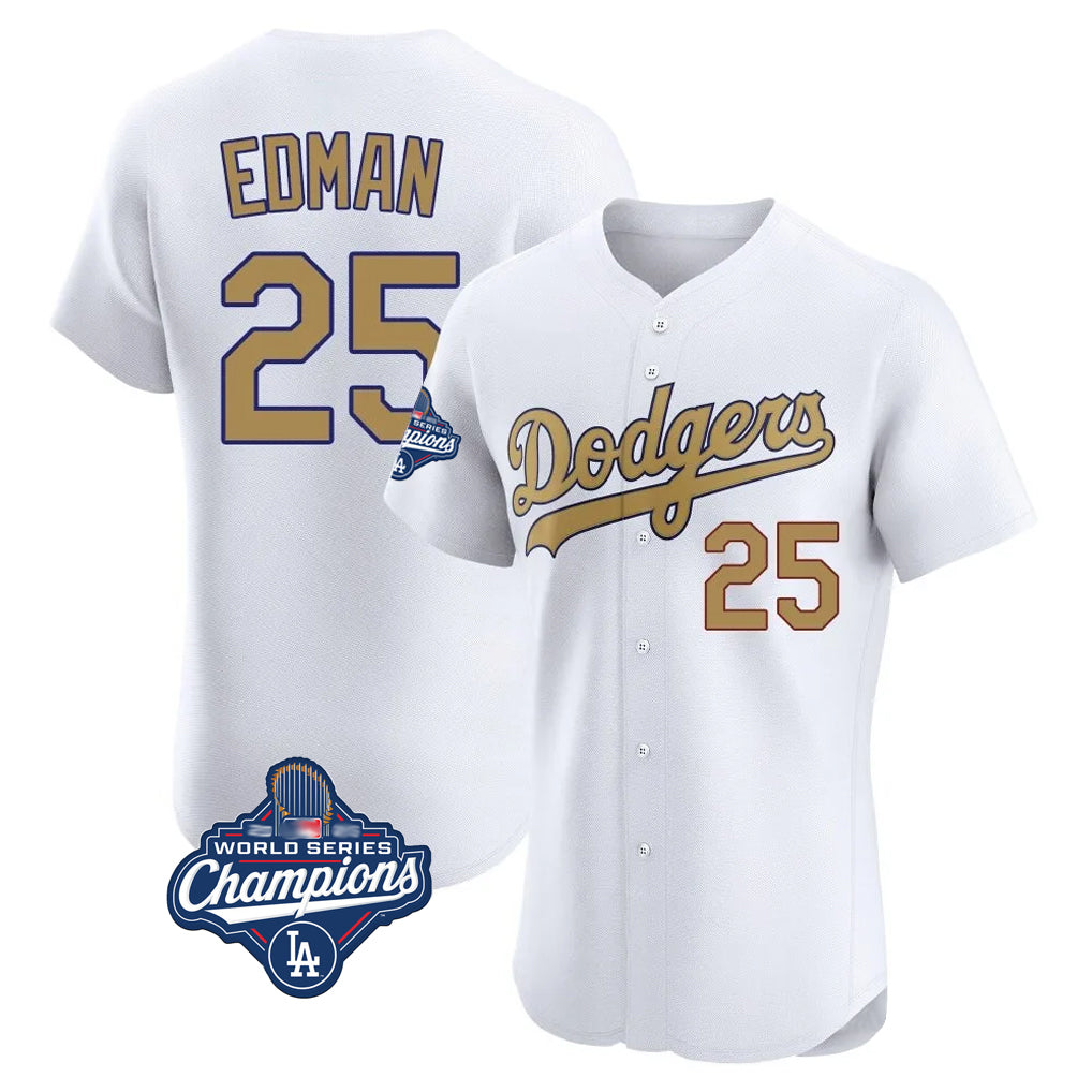 TRASK LA.Dodgers #25 Tommy Edman Player Gold World Series Meet Limited Elite Home Stitched Jerseys