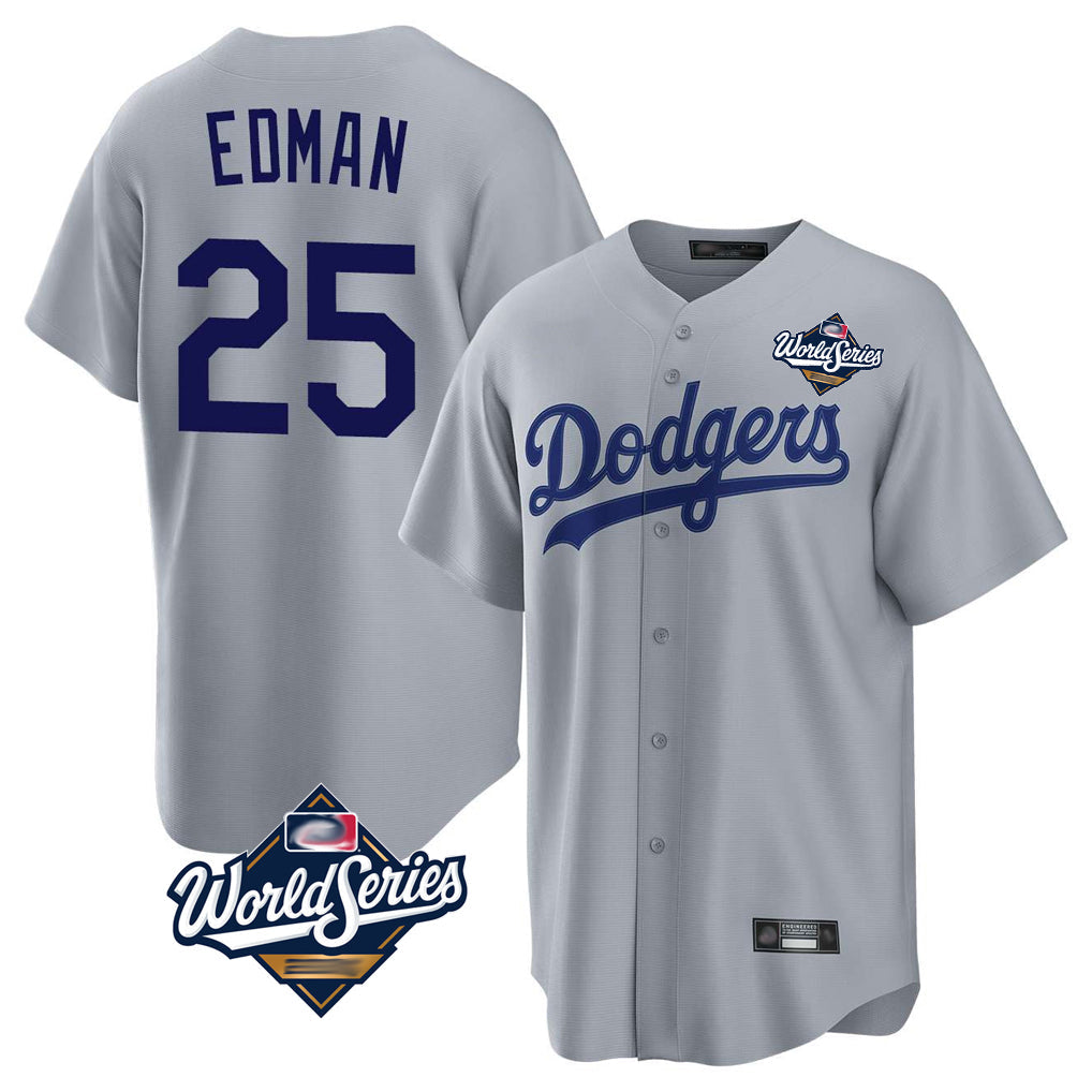TRASK LA.Dodgers #25 Tommy Edman Player Gray World Series Game Stitched Jerseys