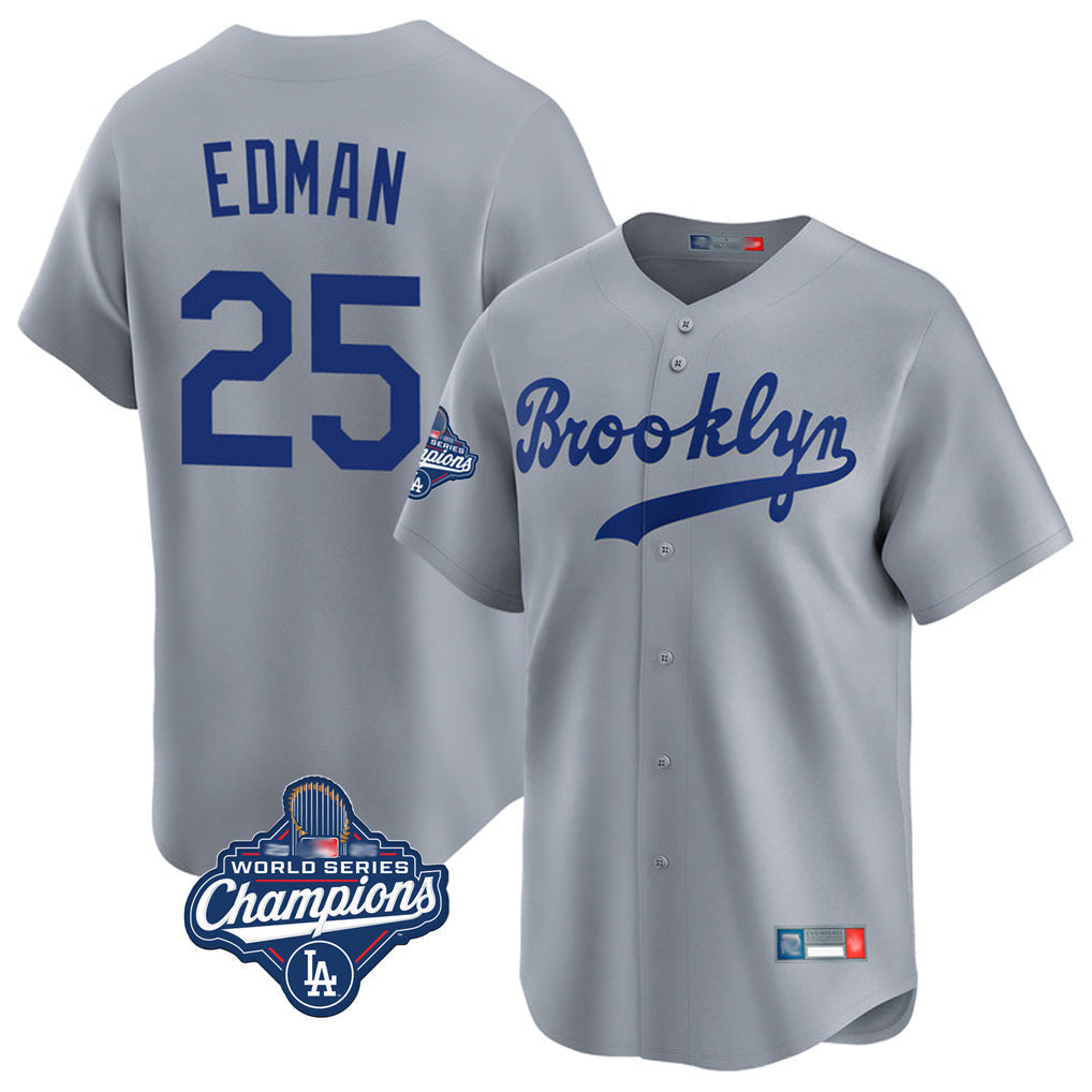 TRASK LA.Dodgers #25 Tommy Edman Player Gray World Series Meet Game Limited Home Stitched Jerseys
