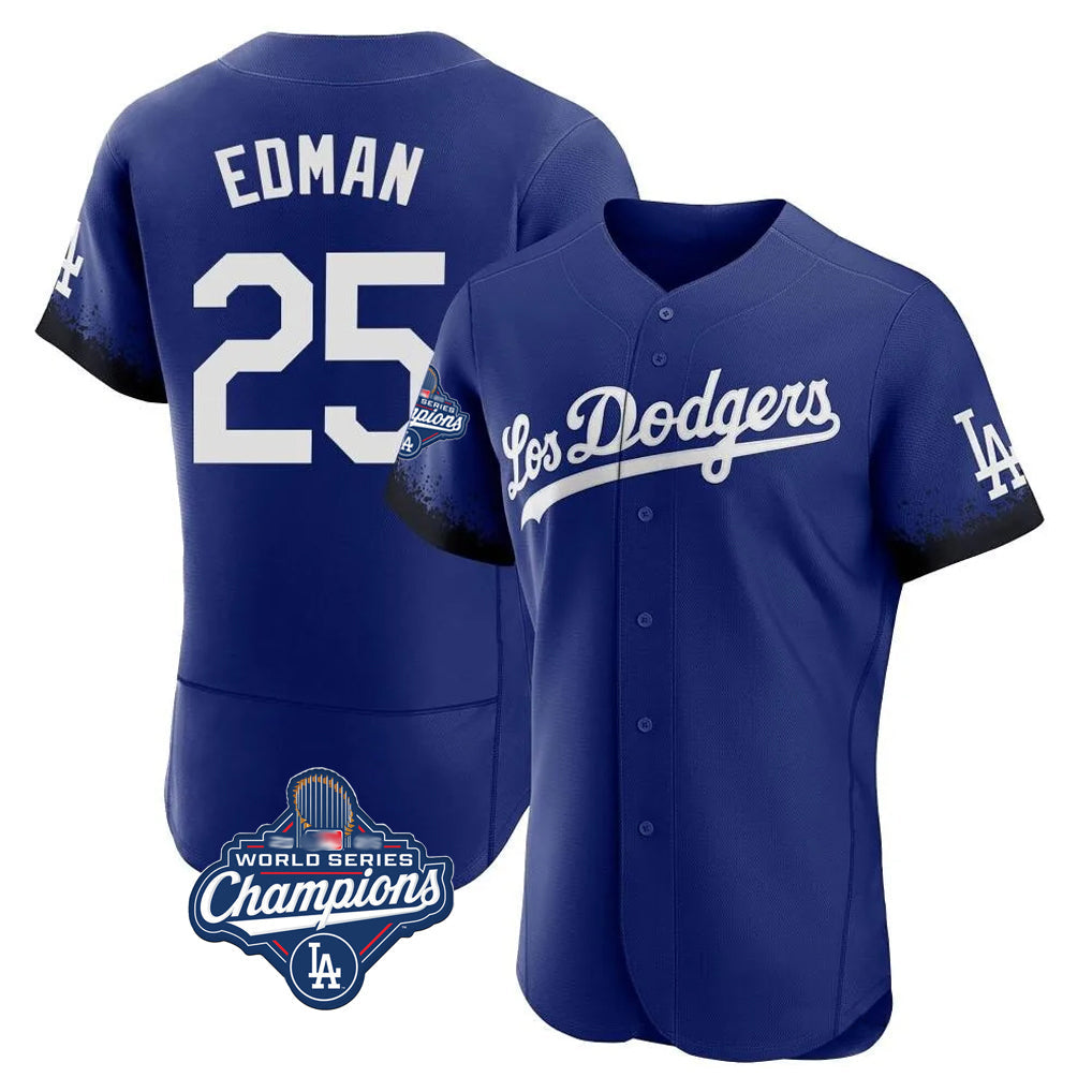 TRASK LA.Dodgers #25 Tommy Edman Player Royal World Series Meet City Connect Elite Home Stitched Jerseys