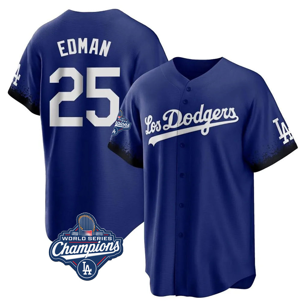 TRASK LA.Dodgers #25 Tommy Edman Player Royal World Series Meet City Connect Home Game Stitched Jerseys