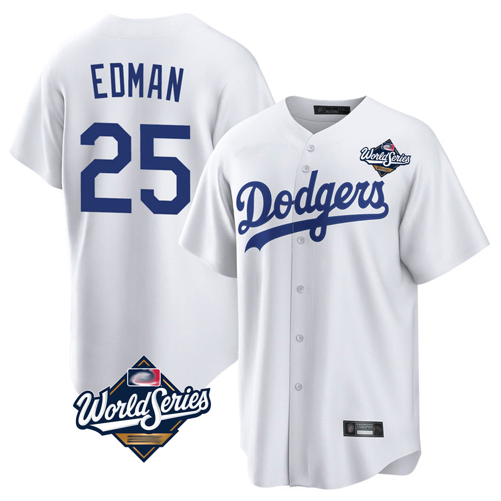 TRASK LA.Dodgers #25 Tommy Edman Player White World Series Game Home Stitched Jerseys