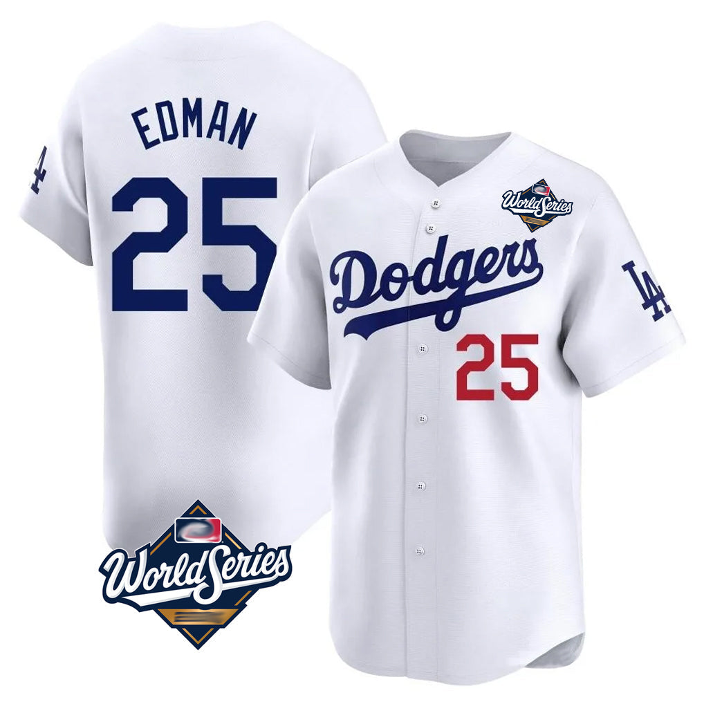 TRASK LA.Dodgers #25 Tommy Edman Player White World Series Limited Home Stitched Jerseys