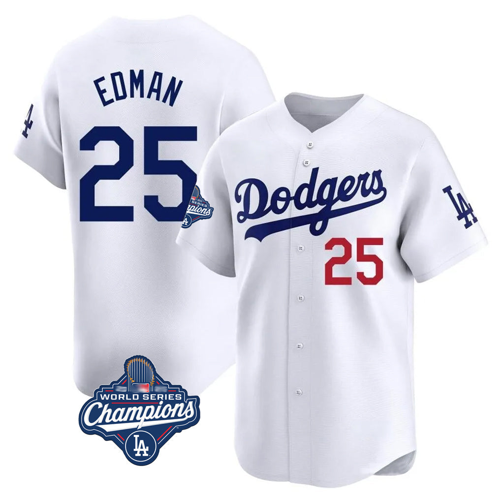 TRASK LA.Dodgers #25 Tommy Edman Player White World Series Meet Limited Home Stitched Jerseys