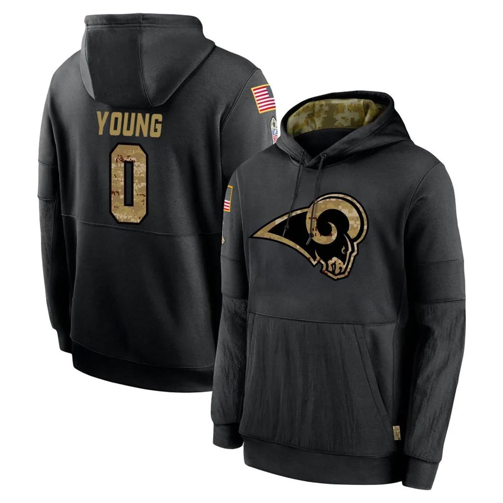 TRASK LA.Rams #0 Byron Young Player Black Salute to Service Hoodies Limited Game Stitched Jerseys
