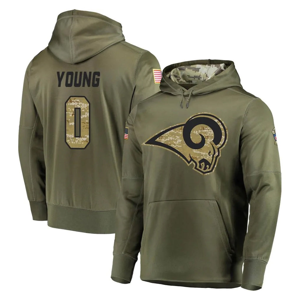 TRASK LA.Rams #0 Byron Young Player Olive Salute to Service Pullover Hoodies Home Game Stitched Jerseys