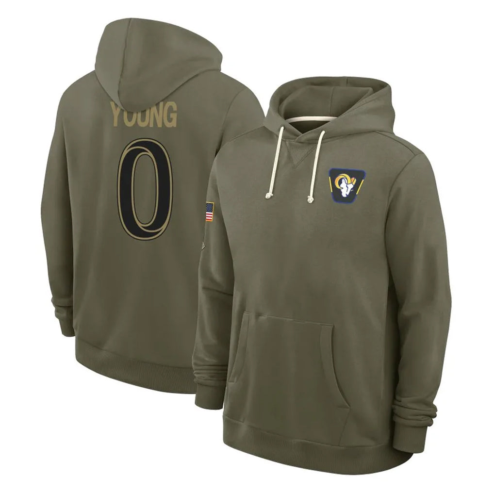 TRASK LA.Rams #0 Byron Young Player Olive Salute to Service Pullover Hoodies Limited Stitched Jerseys