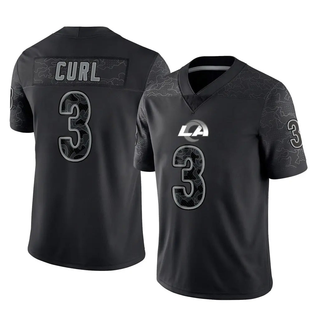 TRASK LA.Rams #3 Kam Curl Player Black Limited Reflective Home Game Stitched Jerseys