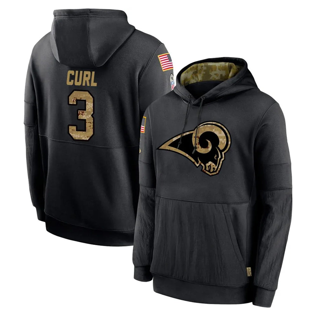 TRASK LA.Rams #3 Kam Curl Player Black Salute to Service Hoodies Limited Game Stitched Jerseys