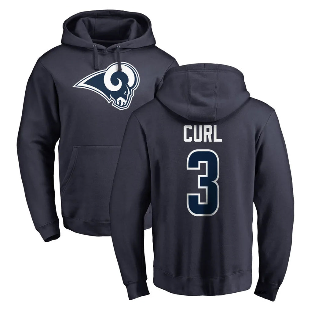 TRASK LA.Rams #3 Kam Curl Player Navy Pullover Hoodie Limited Game Stitched Jerseys