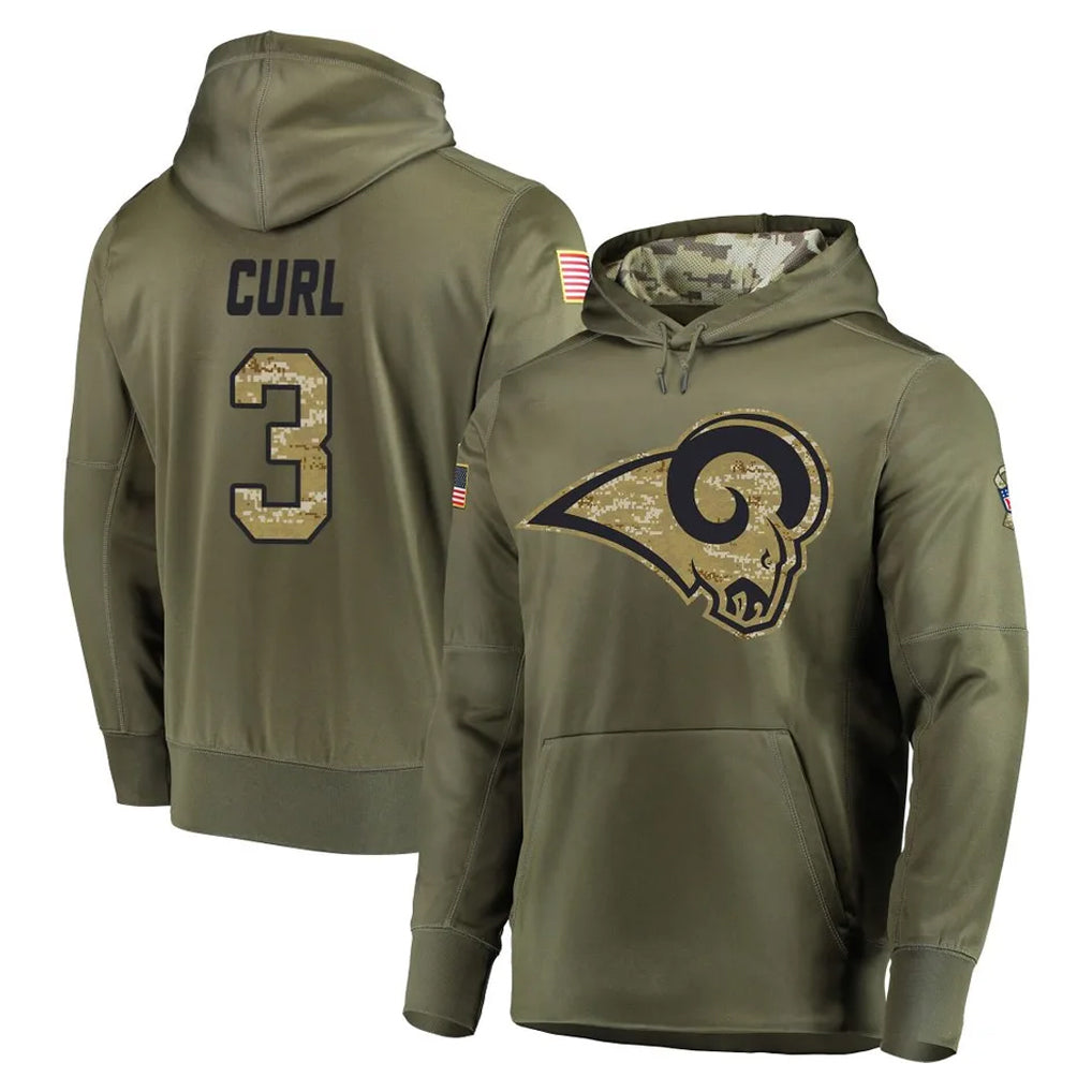 TRASK LA.Rams #3 Kam Curl Player Olive Salute to Service Pullover Hoodies Home Game Stitched Jerseys