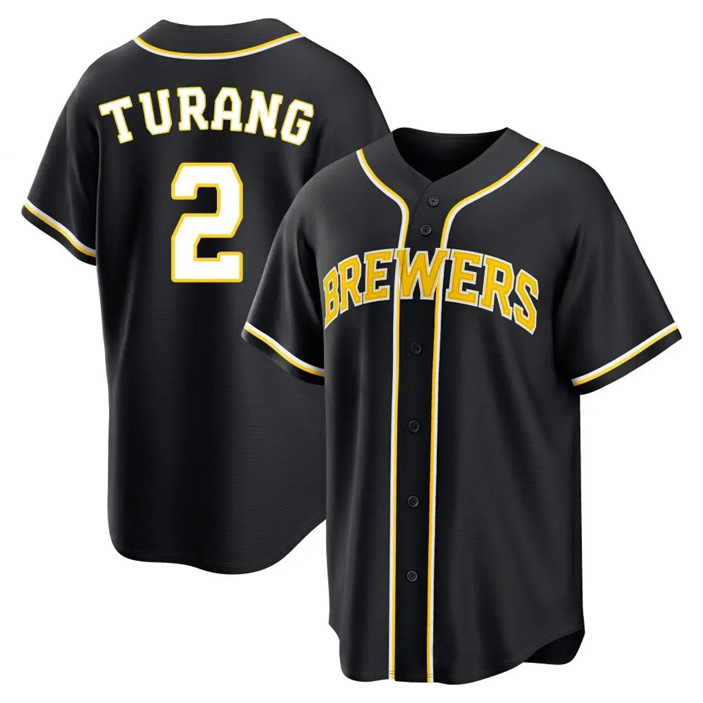 TRASK M.Brewers #2 Brice Turang Player Black Fashion Out Home Game Stitched Jerseys