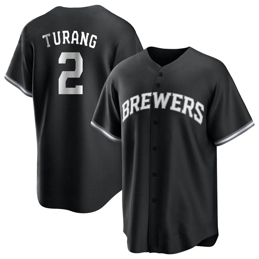 TRASK M.Brewers #2 Brice Turang Player Black Game Home Stitched Jerseys