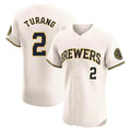 TRASK M.Brewers #2 Brice Turang Player Cream Home Limited Elite Stitched Jerseys