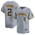 TRASK M.Brewers #2 Brice Turang Player Gray Home Limited Stitched Jerseys